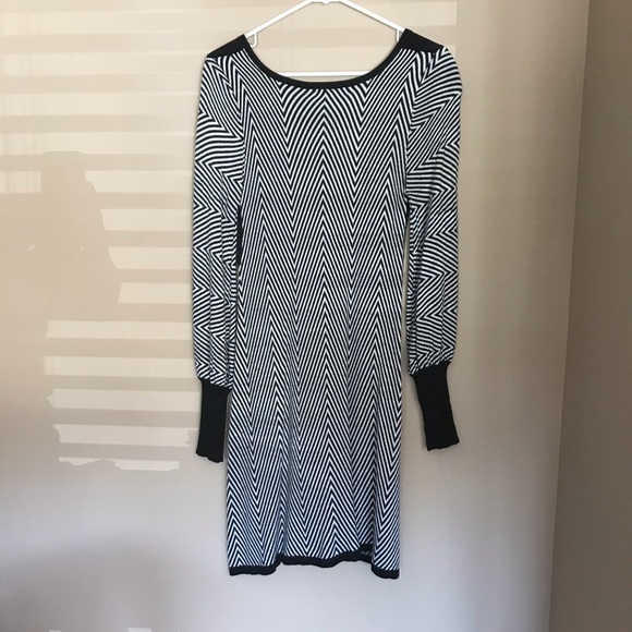 Topin Black and White Striped Long Sleeve Dress M - Picture 2 of 6